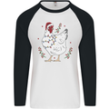 A Christmas Chicken Wearing an Xmas Hat Mens L/S Baseball T-Shirt White/Black