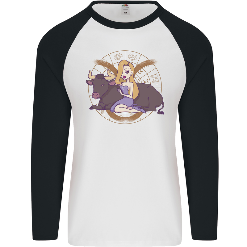 Taurus Star Sign Zodiac Astrological Mens L/S Baseball T-Shirt White/Black