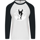 Funny Rock n Roll Salute Rabbit Silhouette Mens L/S Baseball T-Shirt White/Black