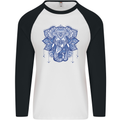 Elephant Mandala Art Mens L/S Baseball T-Shirt White/Black