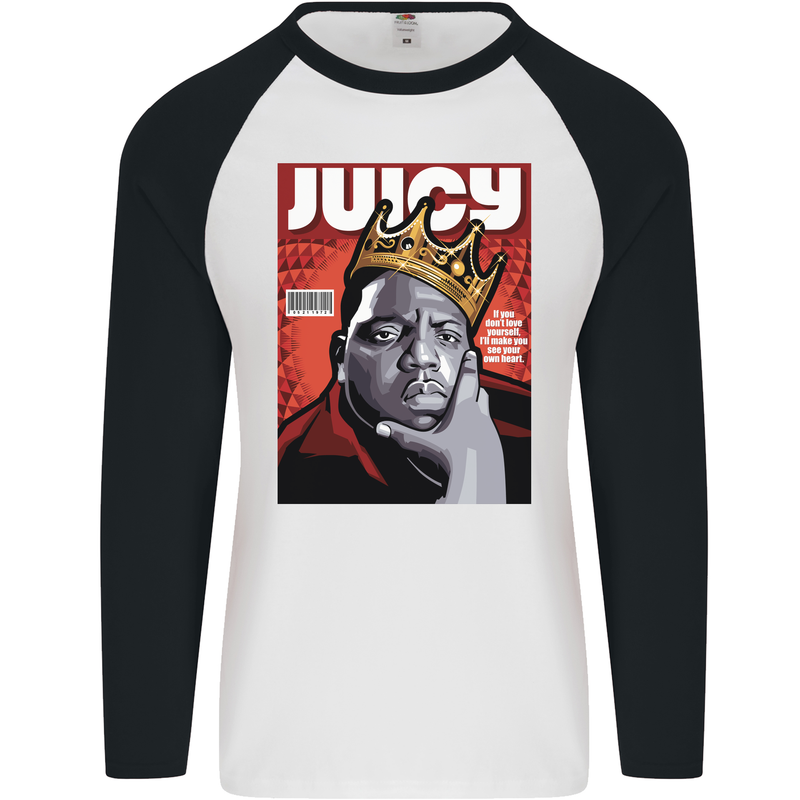 Juicy Rap Music Hip Hop Rapper Mens L/S Baseball T-Shirt White/Black