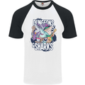 Dungeons & Sharks Role Play Games RPG Mens S/S Baseball T-Shirt White/Black