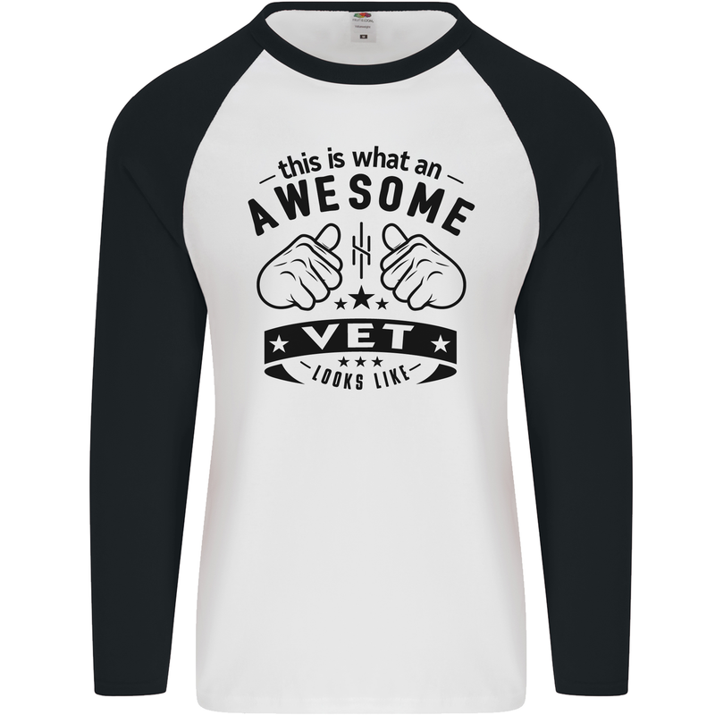 Awesome Vet Looks Like Veterinarian Mens L/S Baseball T-Shirt White/Black