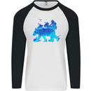 A Blue Flame Grizzly Bear Mens L/S Baseball T-Shirt White/Black
