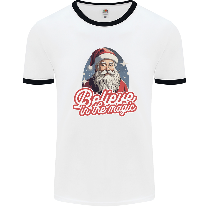 Santa Believe in the Magic Christmas Xmas Mens Ringer T-Shirt White/Black