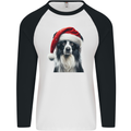 Christmas Border Collie Wearing an Xmas Hat Dog Mens L/S Baseball T-Shirt White/Black