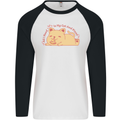 Cat and Pizza Funny Antisocial Mens L/S Baseball T-Shirt White/Black