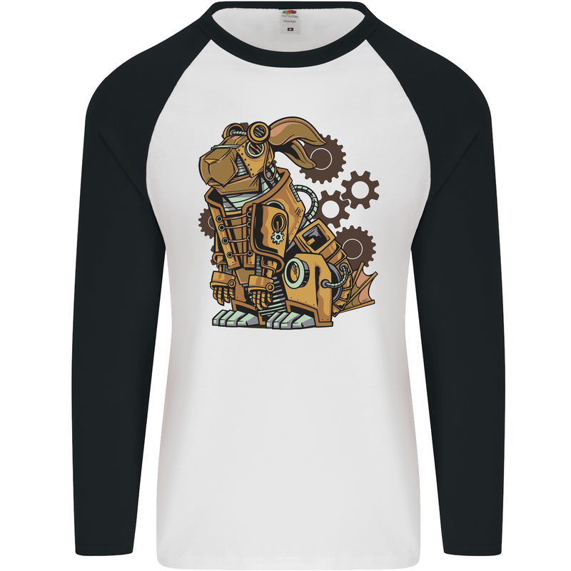 Steampunk Rabbit Mens L/S Baseball T-Shirt White/Black