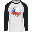 Torn Chile Flag Chilean Day Football Mens L/S Baseball T-Shirt White/Black