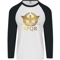 Gym Training Top Weightlifting SPQR Roman Mens L/S Baseball T-Shirt White/Black