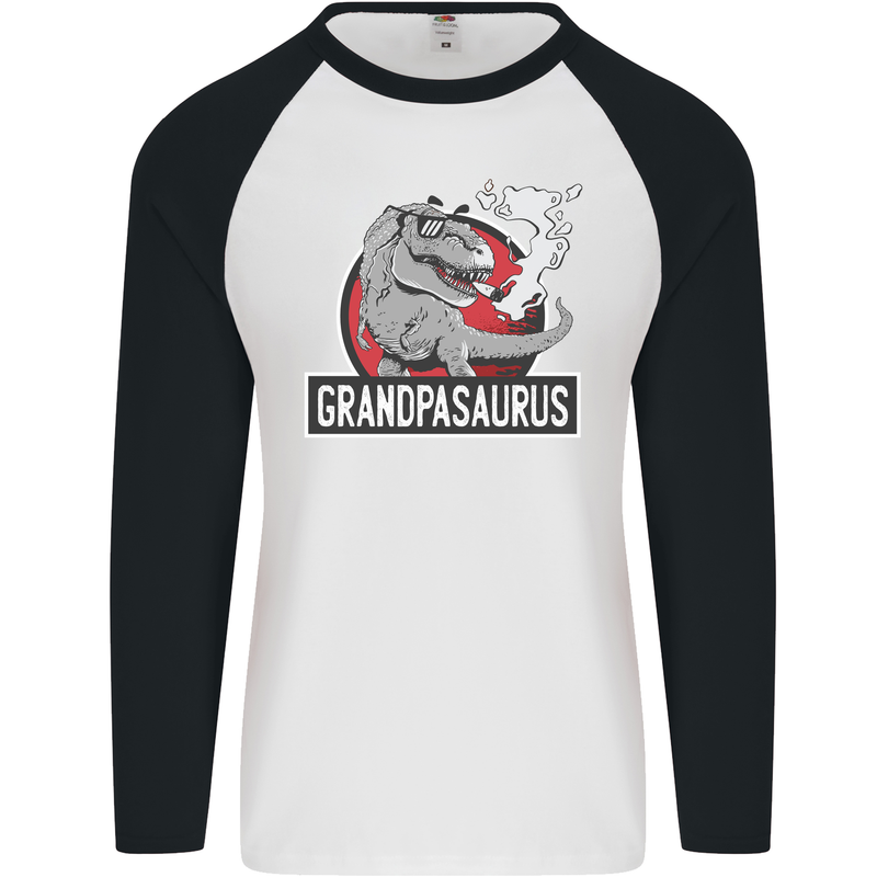 Grandpa Grandpasaurus Grandparent's Day Mens L/S Baseball T-Shirt White/Black