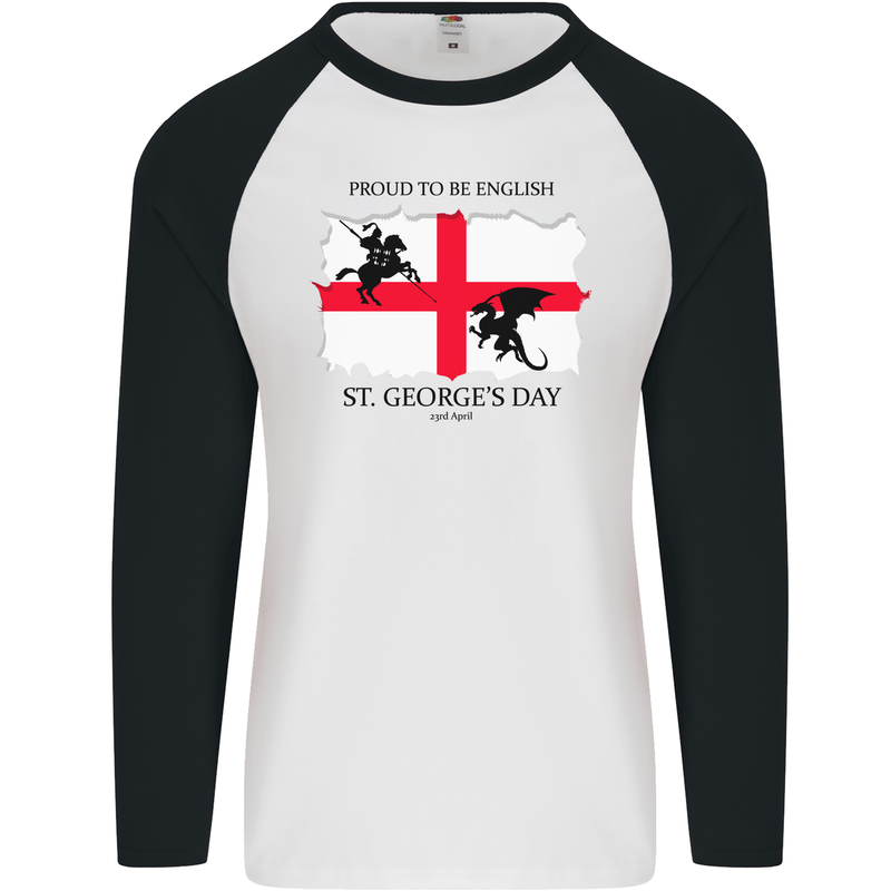 Proud to Be English St Georges Day Flag Mens L/S Baseball T-Shirt White/Black