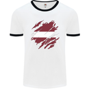 Torn Latvia Flag Latvian Day Football Mens Ringer T-Shirt White/Black
