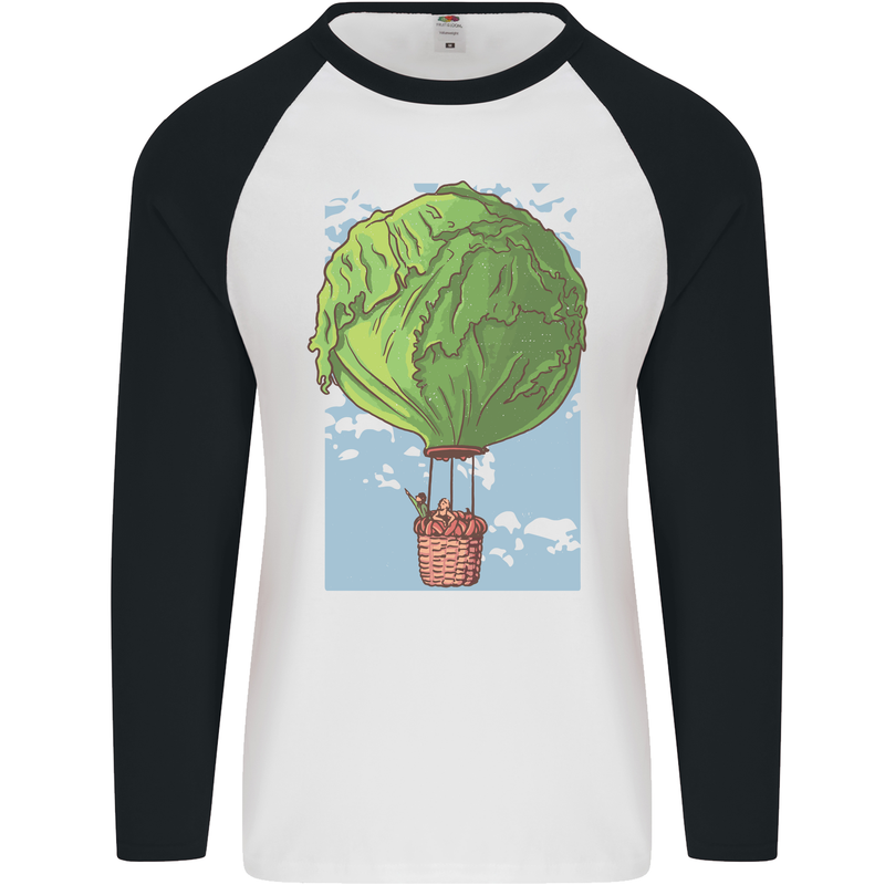 Funny Lettuce Hot Air Balloon Mens L/S Baseball T-Shirt White/Black