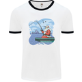 Santa Claus Fishing on a Pier Christmas Mens Ringer T-Shirt White/Black