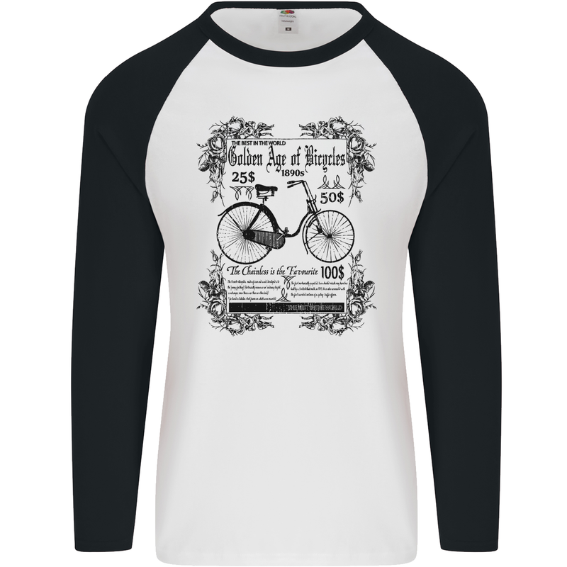 The Golden Age of Bicycles Cyclist Cycling Mens L/S Baseball T-Shirt White/Black