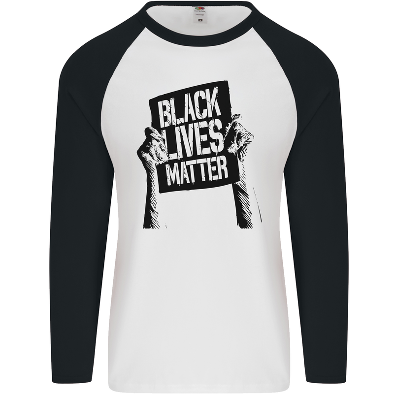 Black Lives Matter Sign Racial Equality Mens L/S Baseball T-Shirt White/Black