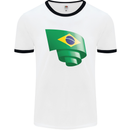 Curled Brazil Flag Brazilian Day Football Mens Ringer T-Shirt White/Black
