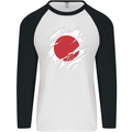 Torn Japan Flag Japanese Day Football Mens L/S Baseball T-Shirt White/Black