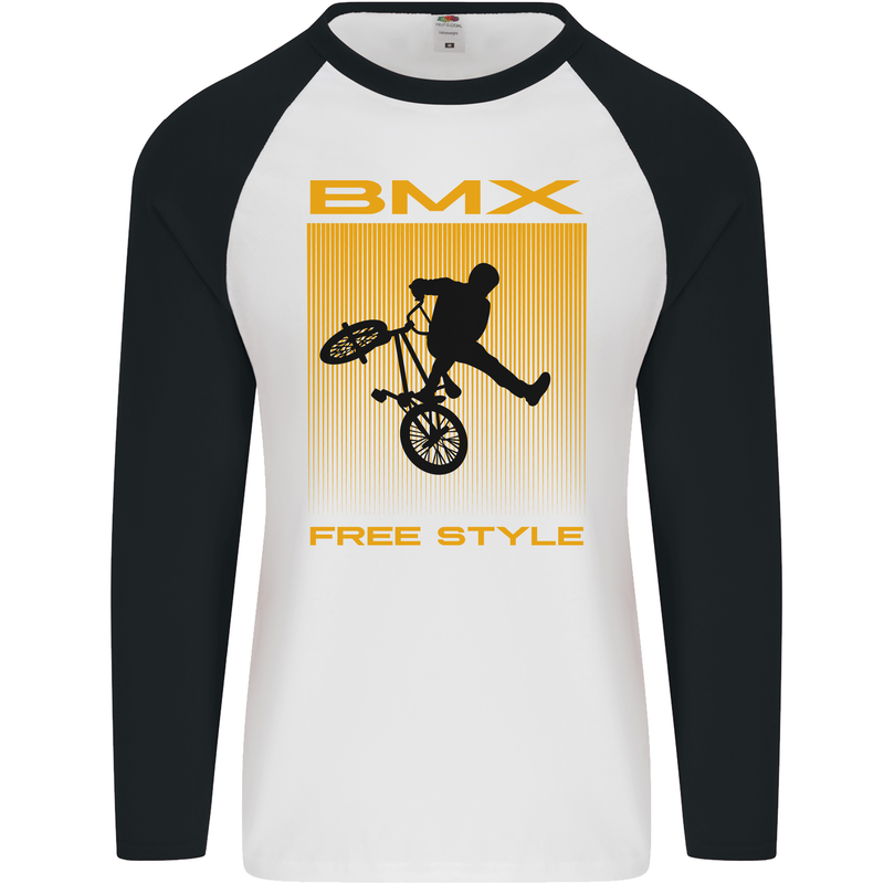 BMX Freestyle Cycling Bicycle Bike Mens L/S Baseball T-Shirt White/Black