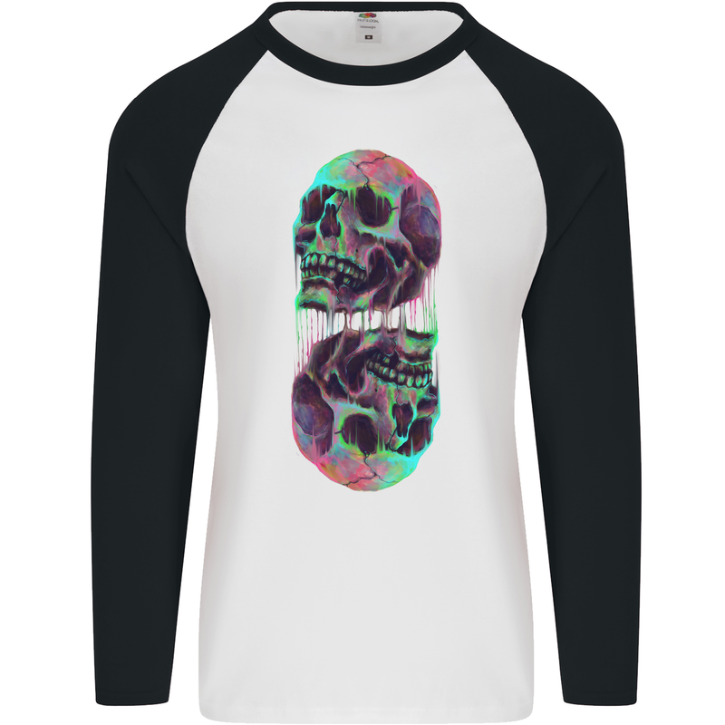 Synthesize Skulls Mens L/S Baseball T-Shirt White/Black