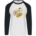 Vegan Power Funny Mens L/S Baseball T-Shirt White/Black