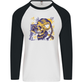 Viking Symbols Skull Mens L/S Baseball T-Shirt White/Black