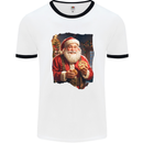 Christmas Traditional Santa With Cookies Xmas Mens Ringer T-Shirt White/Black