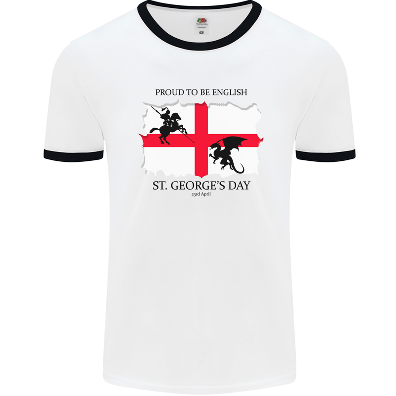 Proud to Be English St Georges Day Flag Mens Ringer T-Shirt White/Black