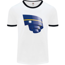 Curled Nauru Flag Nauruan Day Football Mens Ringer T-Shirt White/Black