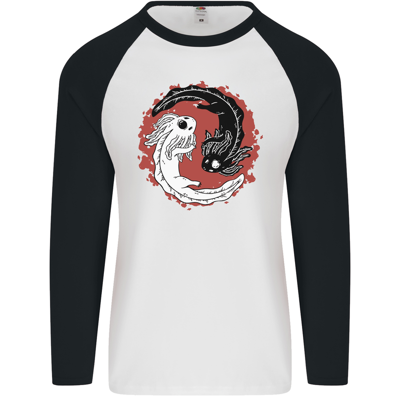 Yin Yang Axoloti Mens L/S Baseball T-Shirt White/Black