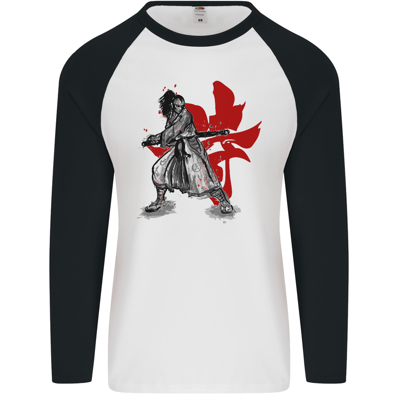 Samurai Spirit MMA Mixed Martial Arts Mens L/S Baseball T-Shirt White/Black