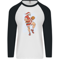 Christmas Basketball Santa Xmas Mens L/S Baseball T-Shirt White/Black