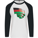 Curled Malawi Flag Malawian Day Football Mens L/S Baseball T-Shirt White/Black