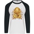 A Heraldic Lion Coat of Arms Shield Mens L/S Baseball T-Shirt White/Black
