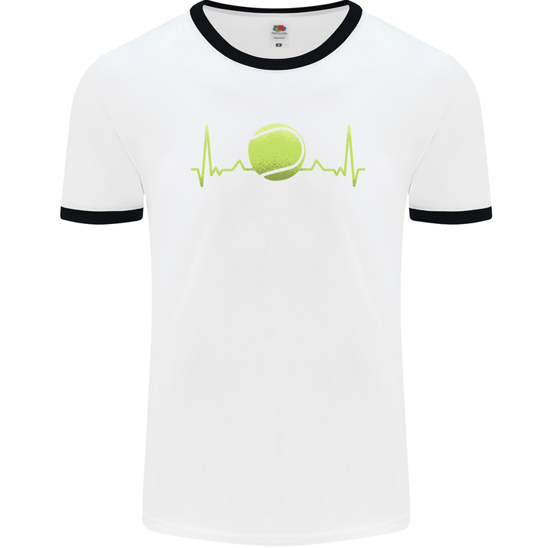 Tennis Player ECG Pulse Mens Ringer T-Shirt White/Black