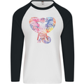 Mandala Art Elephant Contemporary Mens L/S Baseball T-Shirt White/Black