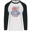 Two Wheels Attitude Motorcycle Biker Motorbike Mens L/S Baseball T-Shirt White/Black