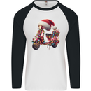 Christmas Scooter Xmas Hat MOD Moped Mens L/S Baseball T-Shirt White/Black