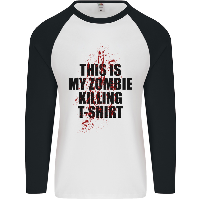 This Is My Zombie Killing Halloween Horror Mens L/S Baseball T-Shirt White/Black