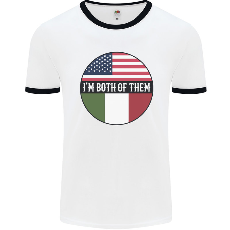 USA and Italian Heritage Italy American Flag Mens Ringer T-Shirt White/Black