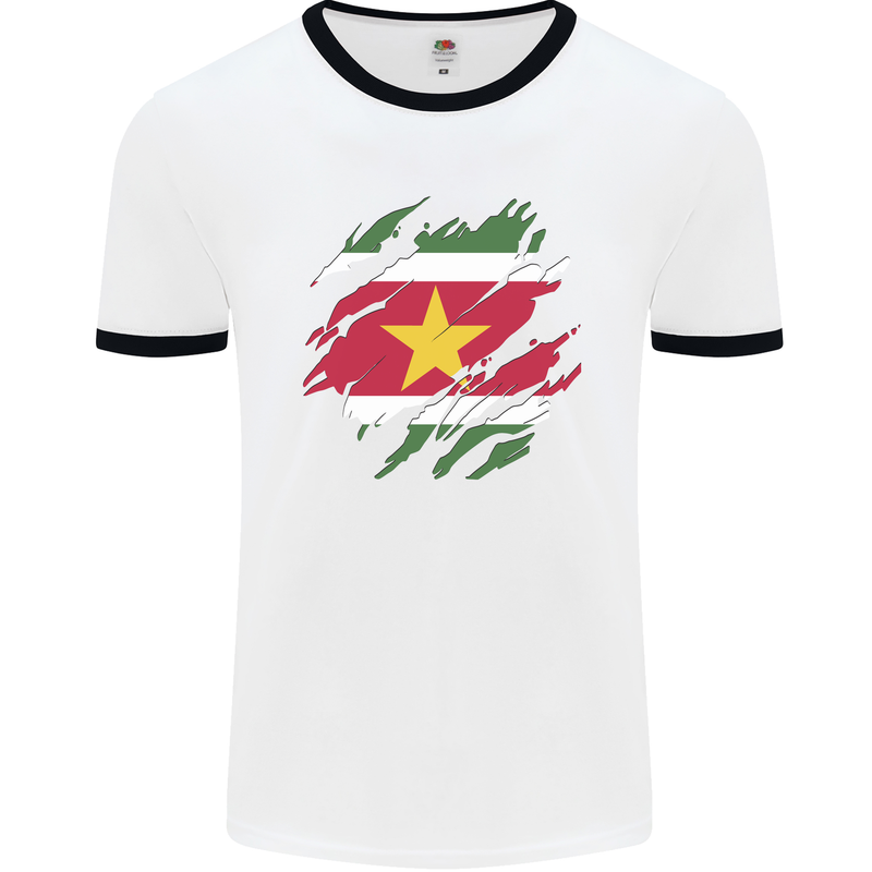 Torn Suriname Flag Suriname Day Football Mens Ringer T-Shirt White/Black