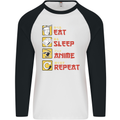 Eat Sleep Anime Repeat Mens L/S Baseball T-Shirt White/Black