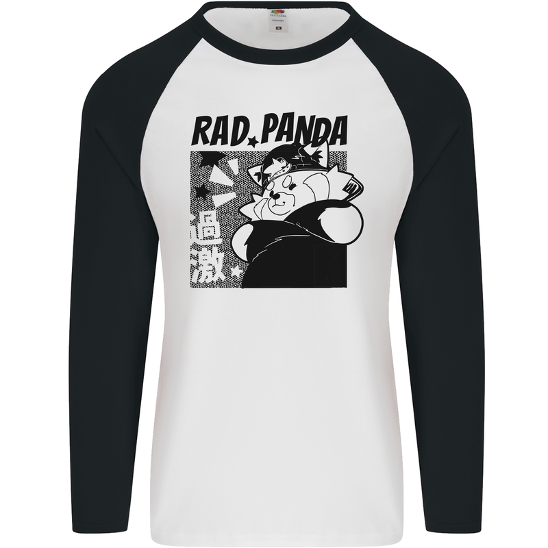 Rad Red Panda Japanese Cool Mens L/S Baseball T-Shirt White/Black