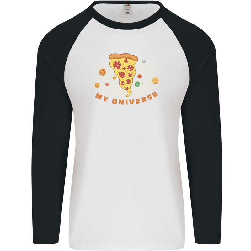 My Pizza Universe Funny Food Diet Mens L/S Baseball T-Shirt White/Black