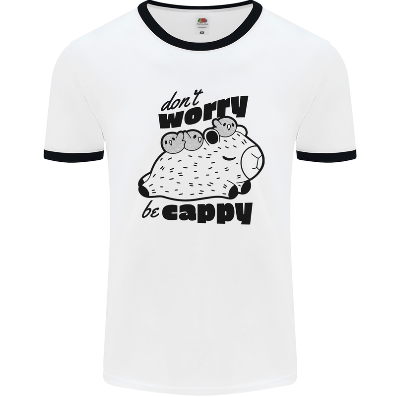 Cappybara Dont Worry Be Cappy Mens Ringer T-Shirt White/Black