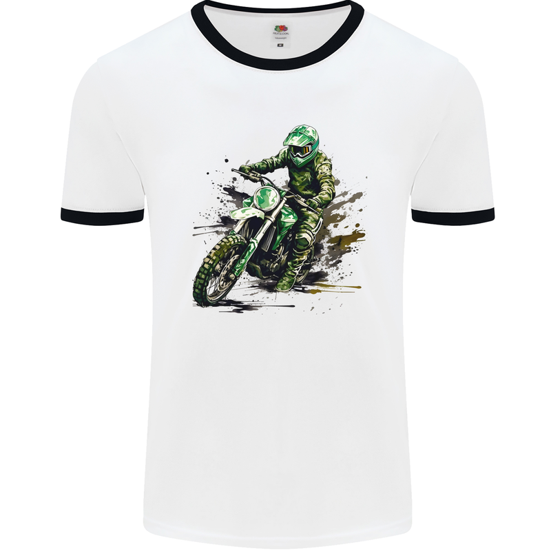 Graffiti Motorcross MotoX Motorbike Biker Mens Ringer T-Shirt White/Black