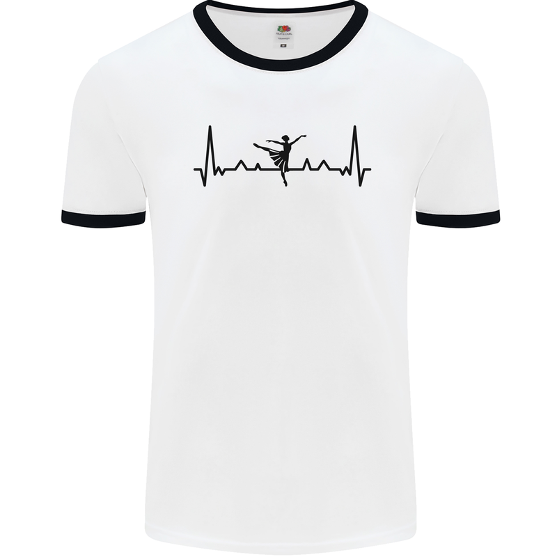 Ballet Dancer ECG Dancing Ballerina Pulse Mens Ringer T-Shirt White/Black