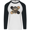 Skateboard Skull Skateboarding Mens L/S Baseball T-Shirt White/Black