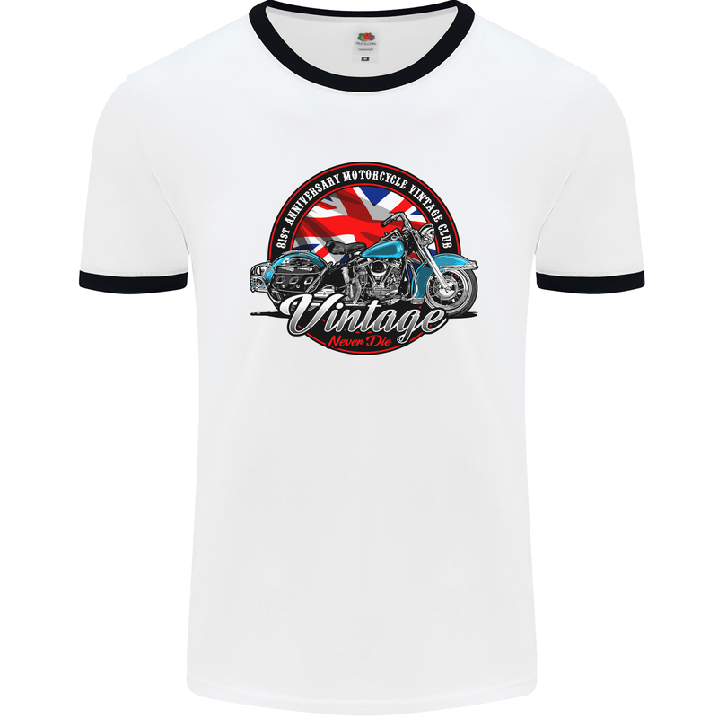 British Motorcycle Union Jack Flag Biker Chopper Mens Ringer T-Shirt White/Black